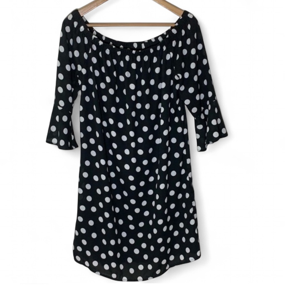 City Streets Off-the-Shoulder Pokadot Sheath Dress